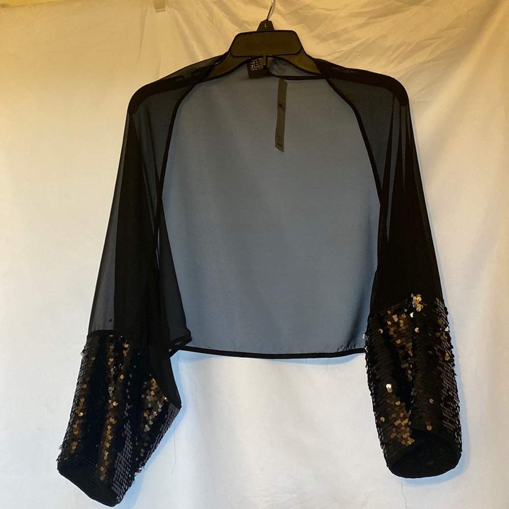 Black Chiffon and sequins shrug bolero sequin sleeve jacket cover up